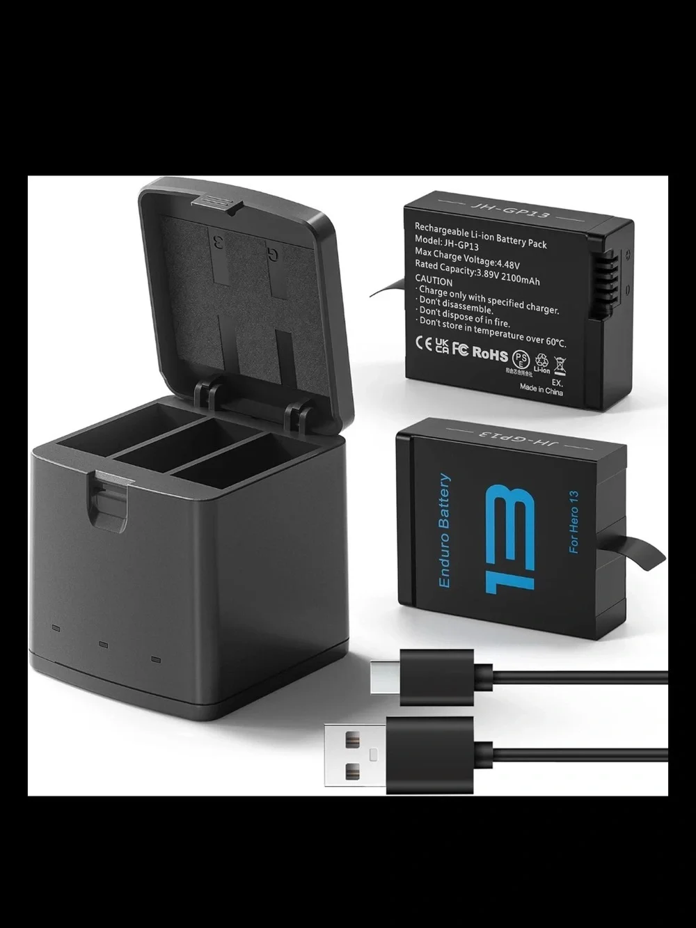 2 Packs Batteries 2100mAh Compatible with GoPro Hero 13 Black Camera with 3 Slo
